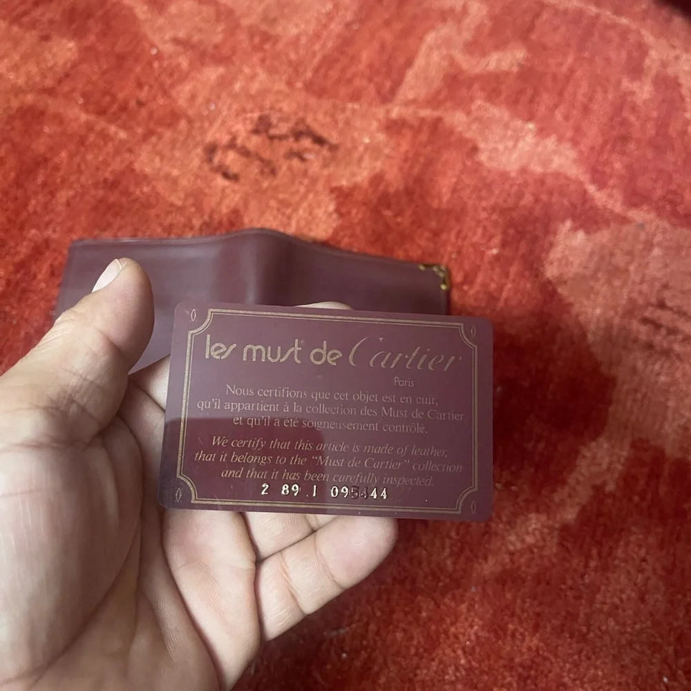 Cartier Bordeaux Red leather wallet vintage square bifold compact.